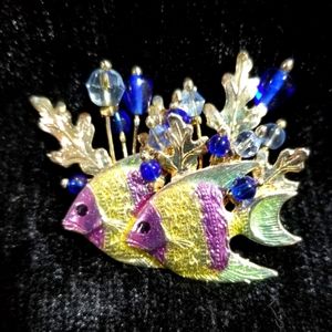 Angel Fish with Glass Beaded Seaweed Brooch Kenneth Cole.